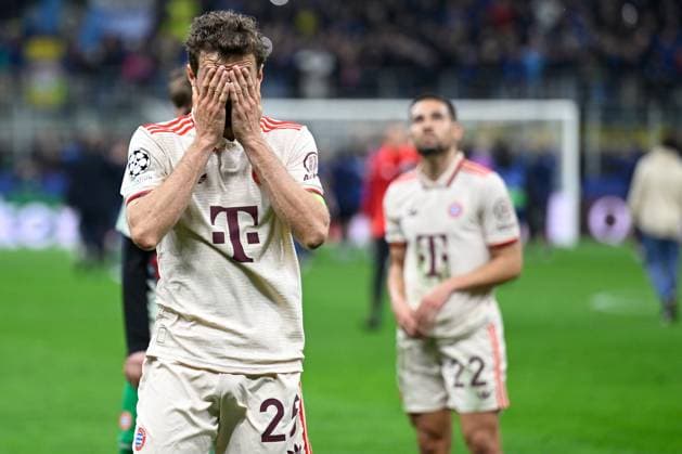 Mailand, Stadio Giuseppe Meazza, 16.04.25, ITA, Herren, UEFA Champions League, Saison 2024-2025, Viertelfinale, Inter Mailand - FC Bayern Muenchen Bild: Thomas MUELLER (Muenchen) UEFA regulations prohibit any use of photographs as image sequences and or quasi-video. Lombardei Italien