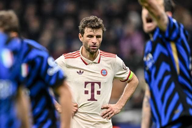 Thomas Mueller (FC Bayern Muenchen) looks dejected during the UEFA Champions League 2024 25 Quarter Final Second Leg match between FC Internazionale Milano and FC Bayern München at San Siro on April 16, 2025 in Milan, Italy. (Photo by Harry Langer DeFodi Images)