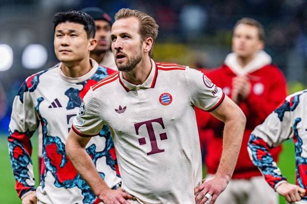 16.04.2025, Inter Mailand vs. FC Bayern München, UEFA Champions League, Viertelfinale-Rückspiel Harry Kane (FC Bayern Muenchen, 9) unzufrieden unglücklich genervt sauer traurig Mimik Gestik Copyright: xBahhoxKarax