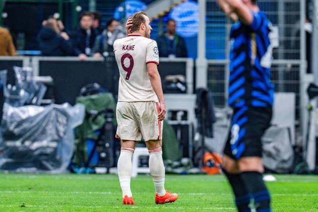 16.04.2025, Inter Mailand vs. FC Bayern München, UEFA Champions League, Viertelfinale-Rückspiel Harry Kane (FC Bayern Muenchen, 9) unzufrieden unglücklich genervt sauer traurig Mimik Gestik Copyright: xBahhoxKarax