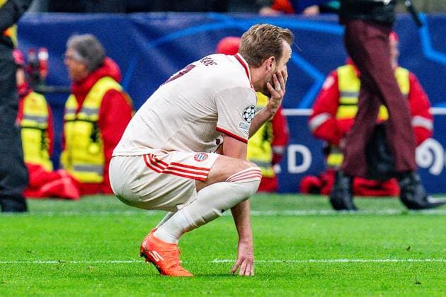 16.04.2025, Inter Mailand vs. FC Bayern München, UEFA Champions League, Viertelfinale-Rückspiel Harry Kane (FC Bayern Muenchen, 9) unzufrieden unglücklich genervt sauer traurig Mimik Gestik Copyright: xBahhoxKarax