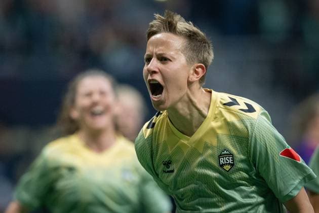 April 16, 2025, Vancouver, Bc, CANADA: Vancouver Rise s Quinn celebrates their goal against the Calgary Wild during the first half of an NSL match in Vancouver on Wednesday, April 16, 2025. Canada News - April 16, 2025  - ZUMAc35_ 20250416_zaf_c35_242 Copyright: xEthanxCairnsx