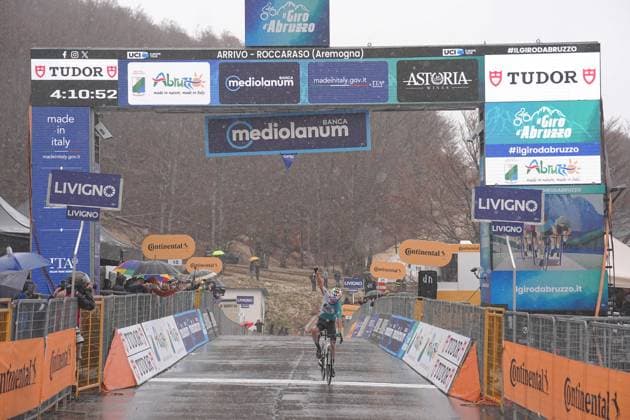CALLEJAS SANTOS Edison Alejandro stage winner during the Giro d™Abruzzo, stage 3 from San Demetrio ne Vestini to Roccaraso (Aremogna) (160 km) - Abruzzo - Thursday, April 17, 2025. - cycling .  Copyright: xMarcoxAlpozzi LaPressex