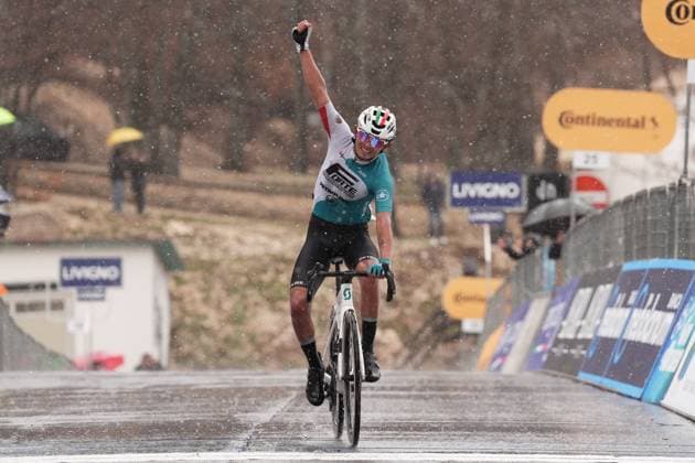 CALLEJAS SANTOS Edison Alejandro stage winner during the Giro d™Abruzzo, stage 3 from San Demetrio ne Vestini to Roccaraso (Aremogna) (160 km) - Abruzzo - Thursday, April 17, 2025. - cycling .  Copyright: xMassimoxPaolone LaPressex