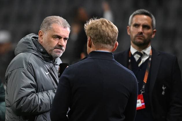 17.04.2025, xpsx, Fussball UEFA Europa League, Eintracht Frankfurt - Tottenham Hotspur v.l. Head coach Ange Postecoglou of Tottenham Hotspur (DFL DFB REGULATIONS PROHIBIT ANY USE OF PHOTOGRAPHS as IMAGE SEQUENCES and or QUASI-VIDEO) Frankfurt am Main