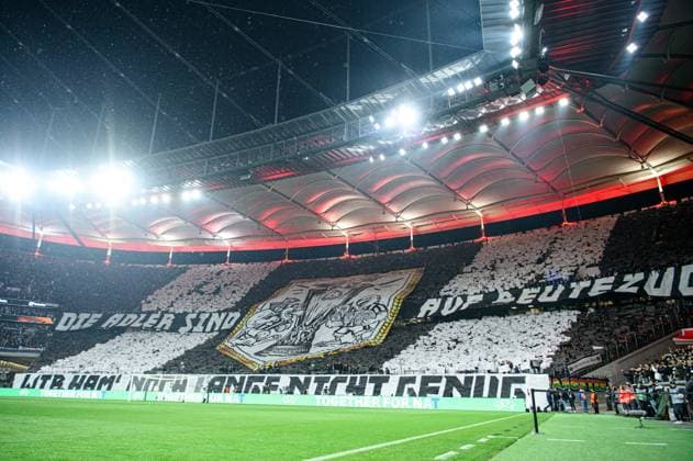 FRANKFURT, GERMANY - 17 APRIL, 2025: Support, Choreo - The UEFA Europa League football match between Eintracht Frankfurt vs Tottenham Hotspur F.C. at Deutsche Bank Park.  Copyright: xVitaliixKliuievx