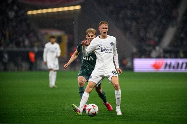 FRANKFURT, GERMANY - 17 APRIL, 2025: Hugo Larsson - The UEFA Europa League football match between Eintracht Frankfurt vs Tottenham Hotspur F.C. at Deutsche Bank Park.  Copyright: xVitaliixKliuievx