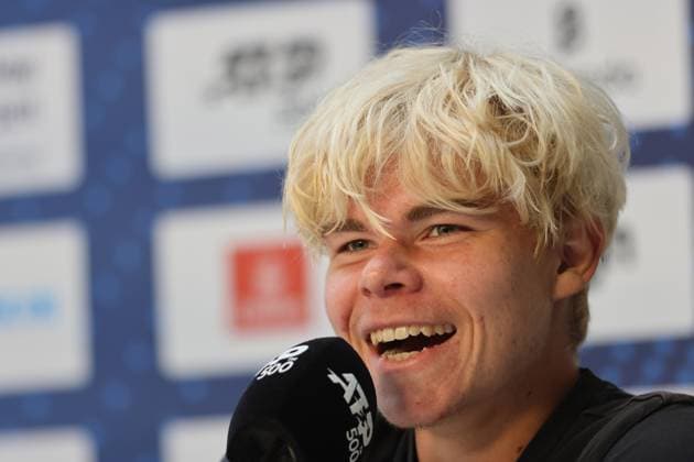 Diego Dedura-Palomero (GER) ist gut gelaunt, lacht, schertzt, Pressekonferenz Tennis BMW Open by Bitpanda ATP, Tennis Herren 500 München 17.04.2025 FOTO: Mladen Lackovic LakoPress
