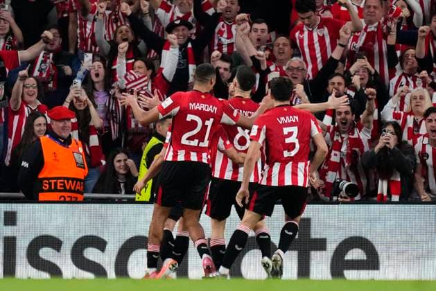 Athletic Club v Rangers FC - UEFA Europa League 2024 25 Quarter Final Second Leg Oihan Sancet attacking midfield of Athletic Club and Spain celebrates after scoring his sides first goal during the UEFA Europa League 2024 25 Quarter Final Second Leg match between Athletic Club and Rangers FC at Estadio de San Mames on April 17, 2025 in Bilbao, Spain. Bilbao Spain  Copyright: xJosexBretonx originalFilename:bretonhernandez-athletic250417_npb2L.jpg
