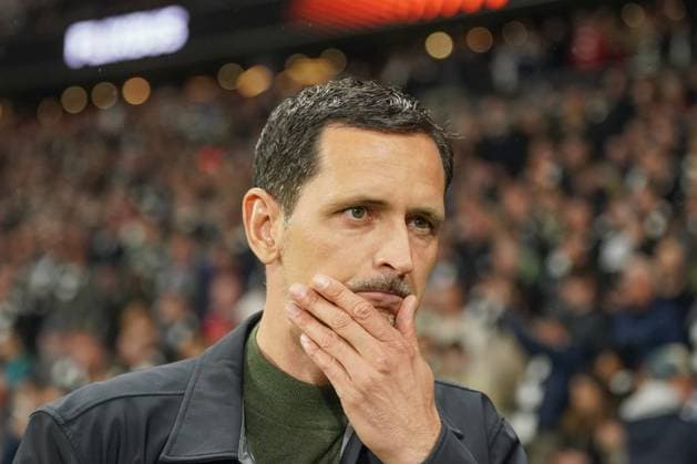 Fussball UEFA Europa League 2024 2025, Viertelfinale (Rückspiel) - Eintracht Frankfurt vs. Tottenham Hotspur - Deutsche-Bank-Park (Frankfurt): Dino Toppmöller Dino Toppmoeller (Trainer, Eintracht Frankfurt) scheidet mit seinem Team aus Copyright: xJOERANxSTEINSIEKx