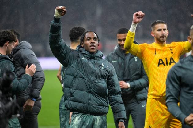 Fußball, UEFA Europa League, 20250417, SG Eintracht Frankfurt - Tottenham Hotspur. Im Bild Mathys TEL (Tottenham, 11) Schlussjubel. Frankfurt Deutsche Bank Park Hessen Deutschland Copyright: Passion2Press MarkusxFischerx
