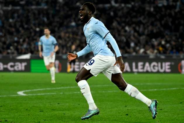 Boulaye Dia of SS Lazio celebrates after scoring the goal of 3-0 during the Europa League football match between SS Lazio and Bodo Glimt at Olimpico stadium in Rome (Italy), April 17, 2025. AndreaxStaccioli