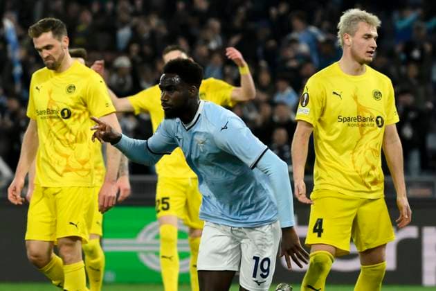 Boulaye Dia of SS Lazio celebrates after scoring the goal of 3-0 during the Europa League football match between SS Lazio and Bodo Glimt at Olimpico stadium in Rome (Italy), April 17, 2025. AndreaxStaccioli
