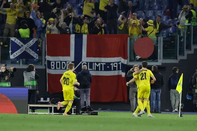 UEFA Europa League phase Quarter-finals SS Lazio vs Fotballklubben Bodo Glim Bodo glimt s Norwegian forward Andreas Helmersen celebrates after scoring a goal during UEFA Europa League phase match day Quarter-finals between SS Lazio vs Fotballklubben Bodo Glimt at Olimpico stadium on April 17, 2025 in Rome, Italy. _BPH7807 Copyright: xAntonioxBalascox