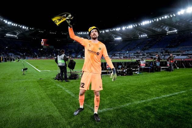 S.S. Lazio v FK Bodo Glimt - UEFA Europa League 2024 25 Quarter Final Second Leg Nikita Khaikin of FK Bodo Glimt celebrates qualification to the semi-final after penalty kicks at the end of the UEFA Europa League 2024 25 Quarter Final Second Leg match between S.S. Lazio and FK Bodo Glimt at Stadio Olimpico on April 17, 2025 in Rome, Italy. Rome Stadio Olimpico Rome Italy Copyright: xGiuseppexMaffiax UEL_Lazio-BodoGlimt_180425_BRU4104