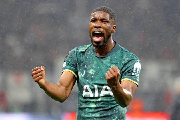 Frankfurt, Deutschland 17. April 2025: Europa League - 1 4 Finale - 2024 2025 - Eintracht Frankfurt vs. Tottenham Hotspur Im Bild: Kevin Danso (Tottenham) feiert ausgelassen den Einzug ins Halbfinale. Deutsche Bank Park Hessen Copyright: xFotostandx xRacochax