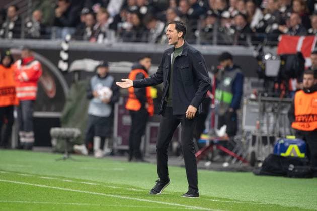 Trainer Dino TOPPMOELLER (F) Gestik, Geste, gestikuliert, Fussball Europa League Eintracht Frankfurt - Tottenham Hotspur Viertelfinale, Round of 8, am 17.04.2025, DEUTSCHE BANK PARK 0-1 Â