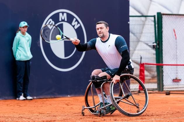 BMW Open München ATP, Tennis Herren 500; 18.04.2025 Allianz Para Trophy Joachim Gerard (Belgien) im Match gegen Alfie Hewett (Grossbritannien) BMW Open by Bitpanda München ATP 500: Tag 7, München, MTTC Iphitos am 18.04.2025 Copyright: xBEAUTIFULxSPORTS Wunderlx