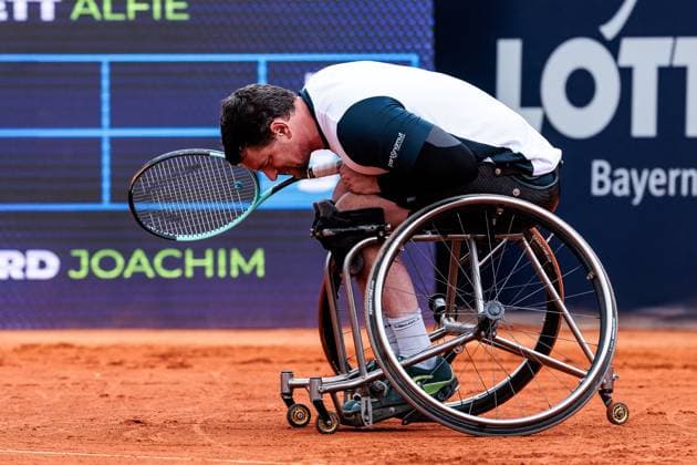 BMW Open München ATP, Tennis Herren 500; 18.04.2025 Allianz Para Trophy Joachim Gerard (Belgien)frustriert im Match gegen Alfie Hewett (Grossbritannien) BMW Open by Bitpanda München ATP 500: Tag 7, München, MTTC Iphitos am 18.04.2025 Copyright: xBEAUTIFULxSPORTS Wunderlx