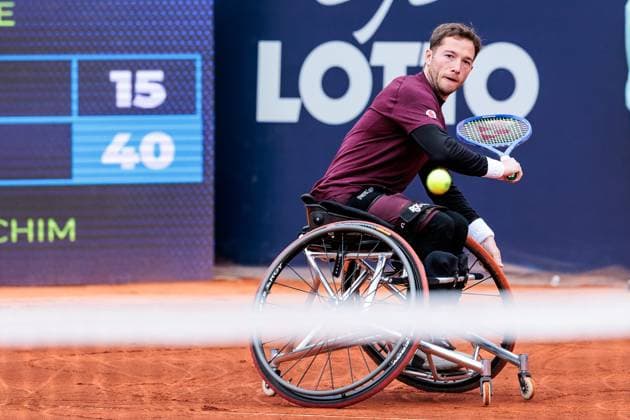 BMW Open München ATP, Tennis Herren 500; 18.04.2025 Allianz Para Trophy Alfie Hewett (Grossbritannien) im Match gegen Joachim Gerard (Belgien) BMW Open by Bitpanda München ATP 500: Tag 7, München, MTTC Iphitos am 18.04.2025 Copyright: xBEAUTIFULxSPORTS Wunderlx