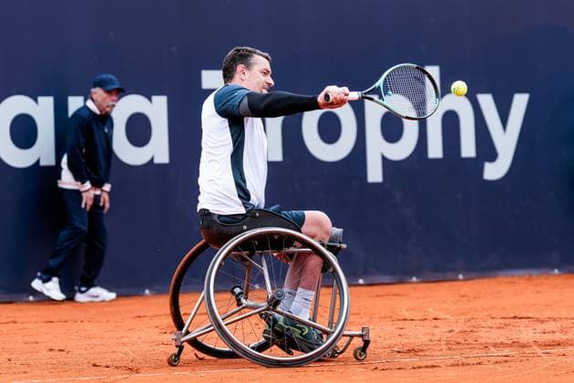 BMW Open München ATP, Tennis Herren 500; 18.04.2025 Allianz Para Trophy Joachim Gerard (Belgien) im Match gegen Alfie Hewett (Grossbritannien) BMW Open by Bitpanda München ATP 500: Tag 7, München, MTTC Iphitos am 18.04.2025 Copyright: xBEAUTIFULxSPORTS Wunderlx
