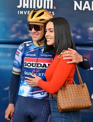Brabantse Pijl 2025 cycling race OVERIJSE, BELGIUM - APRIL 18 : Evenepoel Remco (BEL) of Soudal - Quick Step and Oumaima Rayane pictured during the 65th edition of the Brabantse Pijl, an UCI individual Road cycling, Rad, Radsport, Strasse race with start in Beersel and finish in Overijse after 162,6 km, organized by Flanders Classics on April 18, 2025 in Overijse, Belgium, 18 04 2025 Overijse Belgium Copyright: xJanxDexMeuleneirx