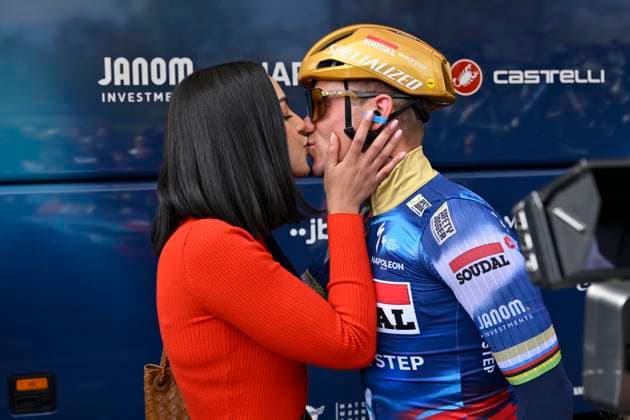 Brabantse Pijl 2025 cycling race OVERIJSE, BELGIUM - APRIL 18 : Evenepoel Remco and Oumaima Rayane pictured during the 65th edition of the Brabantse Pijl, an UCI individual Road cycling, Rad, Radsport, Strasse race with start in Beersel and finish in Overijse after 162,6 km, organized by Flanders Classics on April 18, 2025 in Overijse, Belgium, 18 04 2025 Overijse Belgium Copyright: xJanxDexMeuleneirx