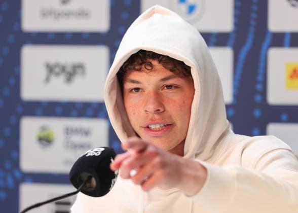 Ben Shelton (USA) Portrait, Portraet, Pressekonferenz, press conference, PK, Pressekonferenz Tennis - BMW Open 2025 - ATP, Tennis Herren - MTTC Iphitos - Munich - - Germany - 18 April 2025. Copyright: xJuergenxHasenkopfx