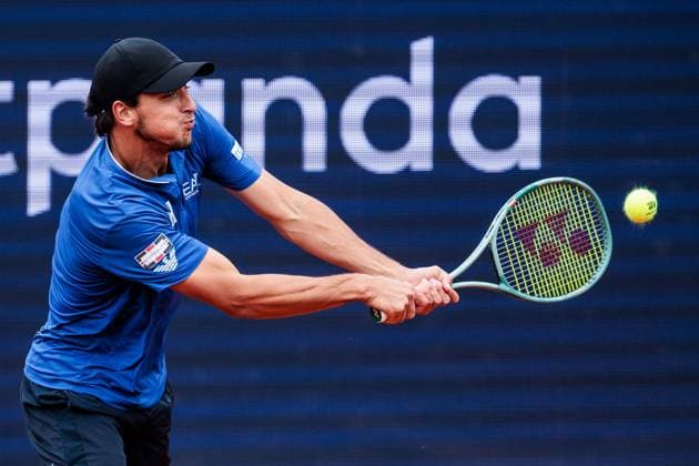 BMW Open München ATP, Tennis Herren 500; 18.04.2025 Luciano Darderi (Italien) im Match gegen Ben Shelton (USA) BMW Open by Bitpanda München ATP 500: Tag 7, München, MTTC Iphitos am 18.04.2025 Copyright: xBEAUTIFULxSPORTS Wunderlx