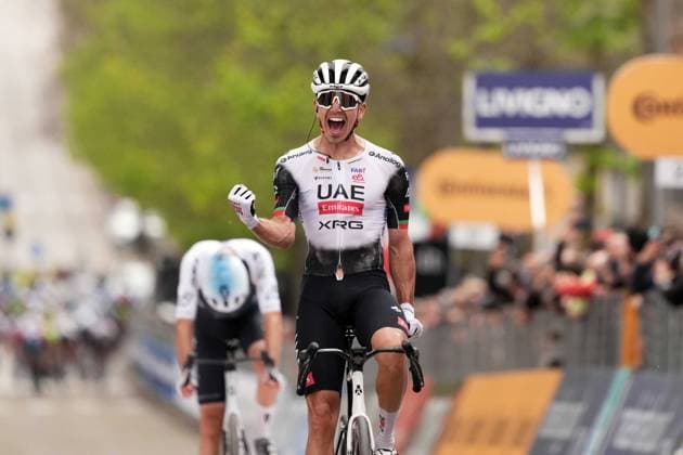 Alves Oliveira Ivo Emanuel Of Uae Team Emirates Xrg wins the final stage during the Giro d™Abruzzo, final stage from Corropoli to Isola del Gran Sasso (Santuario di San Gabriele (164 km) - Abruzzo, Italy - Friday, April 18, 2025. - cycling .  Copyright: xMassimoxPaolone LaPressex