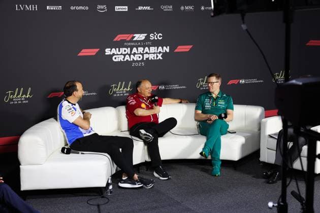 F1 - SAUDI ARABIAN GRAND PRIX 2025 BAYER Peter, CEO of Visa Cash App RB F1 Team, VASSEUR Frà dà ric (fra), Team Principal & General Manager of the Scuderia Ferrari, COWELL Andy (gbr), Team Principal and CEO of Aston Martin F1 Team, portrait press conference, PK, Pressekonferenz during the Formula 1 STC Saudi Arabian Grand Prix 2025, 5th round of the 2025 FIA Formula One World Championship, WM, Weltmeisterschaft from April 18 to 20, 2025 on the Jeddah Corniche Circuit, in Jeddah, Saudi Arabia - JeddahSaudi Arabia Copyright: xANTONINxVINCENTx