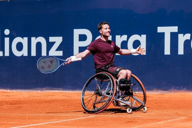 BMW Open München ATP, Tennis Herren 500; 19.04.2025 Allianz Para Trophy Finale Alfie Hewett (Grossbritannien) jubelt nach dem Sieg im Match gegen Gustavo Fernandez (Argentinien) BMW Open by Bitpanda München ATP 500: Tag 8, München, MTTC Iphitos am 19.04.2025 Copyright: xBEAUTIFULxSPORTS Wunderlx