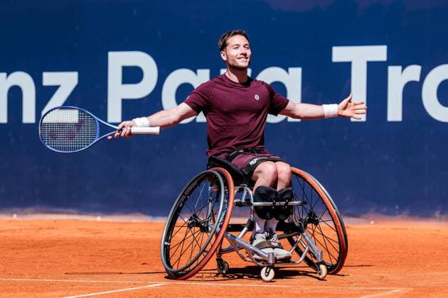 BMW Open München ATP, Tennis Herren 500; 19.04.2025 Allianz Para Trophy Finale Alfie Hewett (Grossbritannien) jubelt nach dem Sieg im Match gegen Gustavo Fernandez (Argentinien) BMW Open by Bitpanda München ATP 500: Tag 8, München, MTTC Iphitos am 19.04.2025 Copyright: xBEAUTIFULxSPORTS Wunderlx