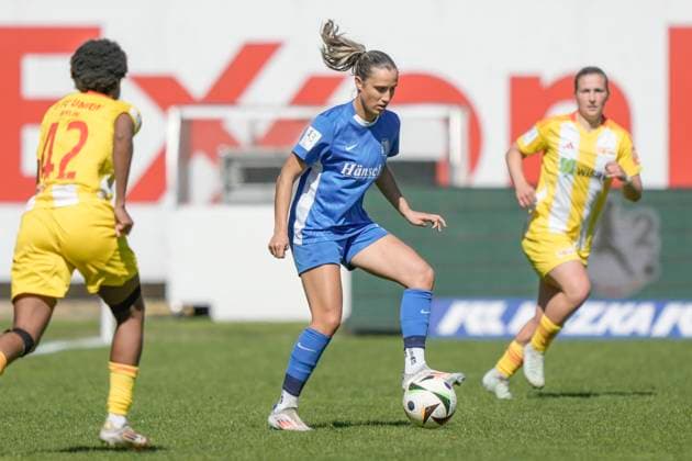 19.04.2025, Hänsch-Arena, Meppen, GER, 2. Frauen-Bundesliga: SV Meppen - 1. FC Union Berlin, Jenske Steenwijk (SV Meppen 2) DFL REGULATIONS PROHIBIT ANY USE OF PHOTOGRAPHS AS IMAGE SEQUENCES AND OR QUASI-VIDEO. Meppen Niedersachsen Germany Hänsch-Arena