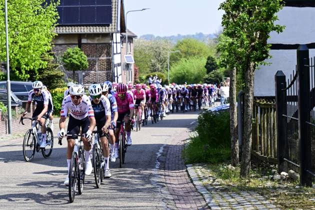 Slovenian Domen Novak of UAE Team Emirates pictured in action during the men elite Amstel Gold Race one day cycling race, 255,9 km from Maastricht to Valkenburg, The Netherlands, Sunday 20 April 2025. DIRKxWAEM  x121306632x