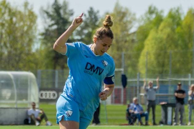 Ingolstadt, Deutschland 20. April 2025: 2. BL - Frauen - 2024 2025 - FC Ingolstadt 04 vs. VfL Bochum Im Bild: Dörthe Hoppius (Bochum) jubelt nach ihrem Tor zum 2:1 MTV-Stadion Bayern Copyright: xFotostandx xSchäferx