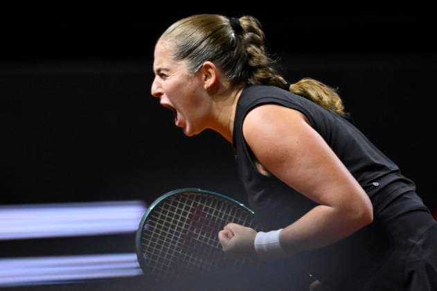 Jelena Ostapenko (LAT) Jubel, Freude, Emotion, emotional, jubelt, Glueck, gluecklich, Tennis Damen Porsche-Cup Porsche Tennis Grand Prix GP Stuttgart 2025 Porsche Arena 20.04.2024 DFL REGULATIONS PROHIBIT ANY USE OF PHOTOGRAPHS AS IMAGE SEQUENCES AND OR QUASI-VIDEO Tennis Damen Porsche-Cup Porsche Tennis Grand Prix GP Stuttgart 2025