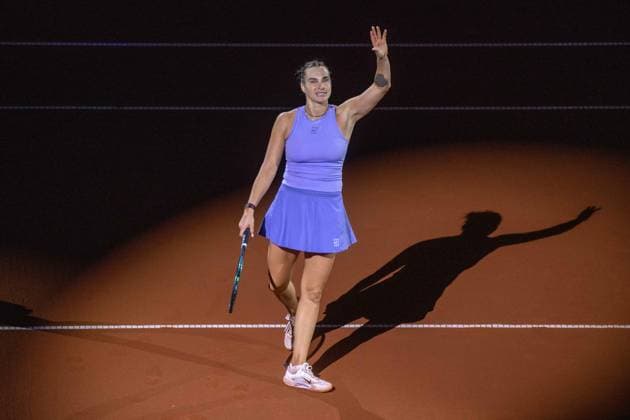 Jubel und Freude bei Aryna Sablenka über Ihren hart umkämpften zwei Satzsieg gegen Jasmin Paolini (ITA). xettx, Deutschland, Stuttgart, 20.04.2025, Tennis, Porsche Tennis Grand Prix, 2025, Halbfinale, A.Sabalenka - J.Paolini (ITA), Porsche Arena Foto: A2 Bildagentur Peter Hartenfelser