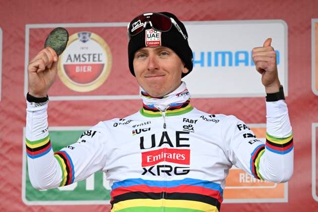 Amstel Gold Race 2025 cycling race VALKENBURG, THE NETHERLANDS - APRIL 20 : Pogacar Tadej (SLO) of UAE Team Emirates pictured during the podium ceremony of the Men Elite UCI World Tour 59th Amstel Gold Race cycling race with start in Maastricht and finish in Valkenburg (255,9 km) on April 20, 2025 in Valkenburg, The Netherlands, 20 04 2025 ( Motordriver Kenny Verfaillie & Valkenburg The Netherlands  Copyright: xNicoxVereeckenx