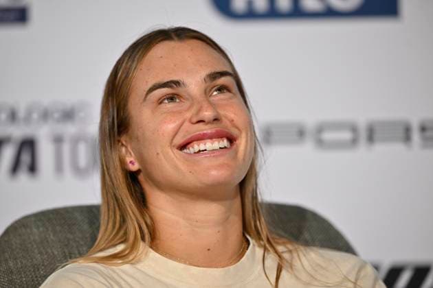 Aryna Sabalenka (BLR) Portrait Pressekonferenz PK Tennis Damen Porsche-Cup Porsche Tennis Grand Prix GP Stuttgart 2025 Porsche Arena 20.04.2024 DFL REGULATIONS PROHIBIT ANY USE OF PHOTOGRAPHS AS IMAGE SEQUENCES AND OR QUASI-VIDEO Tennis Damen Porsche-Cup Porsche Tennis Grand Prix GP Stuttgart 2025