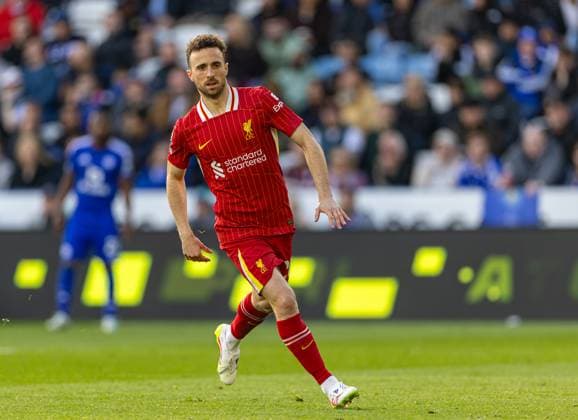 Football - FA Premier League - Leicester City FC v Liverpool FC LEICESTER, ENGLAND - Sunday, April 20, 2025: Liverpool s Diogo Jota during the FA Premier League match between Leicester City FC and Liverpool FC at the King Power Stadium. (Photo by David Rawcliffe Propaganda) LEICESTER King Power Stadium LEICESTERSHIRE ENGLAND  Copyright: xDavidxRawcliffex P2025-04-20-Leicester_Liverpool-63