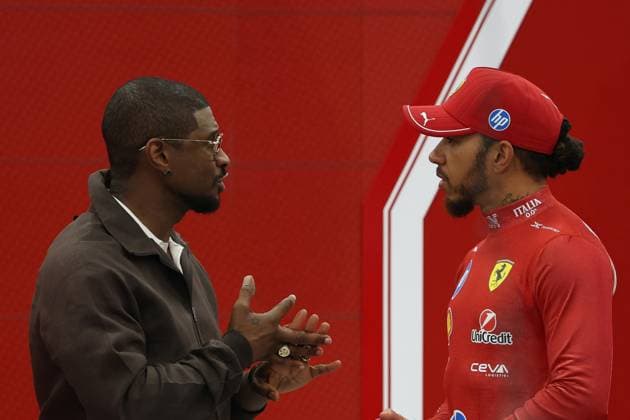 FORMULE 1 : Grand Prix Arabie Saoudite - 20 04 2025 Usher (USA) singer with Lewis Hamilton(GBR) Ferrari during the 2025 Formula One STC Saudi Arabian Grand Prix, 5th round of the 2025 Formula 1 World Championship, WM, Weltmeisterschaft taking place from April 18 to 20, 2025 on the Jeddah Corniche Circuit, in Jeddah (SAU) JEDDAHSaudi Arabia  Copyright: xMPSxAGENCYx