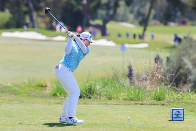 April 20, 2025, Tarzana, California, USA: Rio Takeda drives at the 2nd tee during the final round of the JM Eagle LA Championship presented by Plastpro on Sunday April 20, 2025 at El Caballero Country Club in Tarzana, California. ARIANA RUIZ PI Tarzana USA - ZUMAp124 20250420_zaa_p124_037 Copyright: xArianaxRuizx