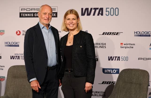 Stuttgart , Porsche Tennis Grand Prix Finale, v.l. Turnierdirektor Markus Günthardt, Anke Huber (sportliche Leiterin)
