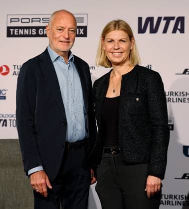 Stuttgart , Porsche Tennis Grand Prix Finale, v.l. Turnierdirektor Markus Günthardt, Anke Huber (sportliche Leiterin)