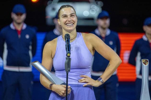 Aryna Sablenka hat Ihr lachen wiedergefunden. xettx, Deutschland, Stuttgart, 21.04.2025, Tennis, 48. Porsche Tennis Grand Prix, 2025, Finale, A.Sabalenka - J.Ostapenko (LAT), Porsche Arena Foto: A2 Bildagentur Peter Hartenfelser