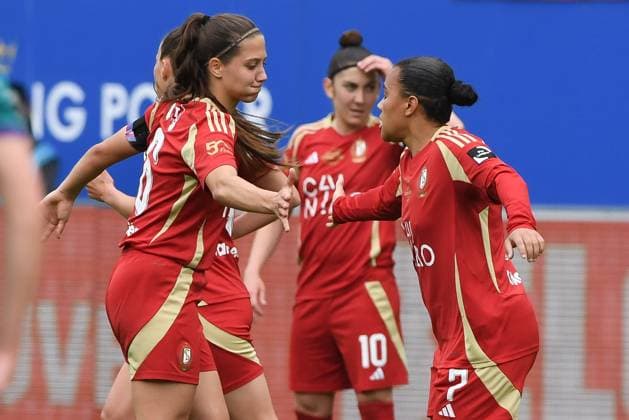 Standard Mariam Toloba celebrates after scoring during a soccer match between RSC Anderlecht and Standard Femina de Liege, the final of the Belgian Cup, in Heverlee, Monday 21 April 2025. JILLxDELSAUX  x121398366x