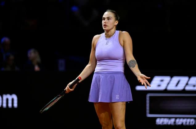 Aryna Sabalenka (BLR) enttaeuscht Gestik Geste Tennis Damen Porsche-Cup Porsche Tennis Grand Prix GP Stuttgart 2025 Porsche Arena 21.04.2024 DFL REGULATIONS PROHIBIT ANY USE OF PHOTOGRAPHS AS IMAGE SEQUENCES AND OR QUASI-VIDEO Tennis Damen Porsche-Cup Porsche Tennis Grand Prix GP Stuttgart 2025