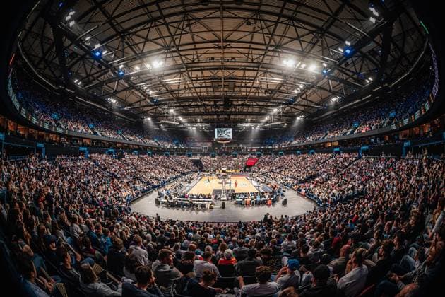 Basketball Männer Saison 2024 2025 easyCredit Basketball Bundesliga Veolia Towers Hamburg vs. FC Bayern Basketball 20.04.2025 Die ausverkaufte Barclaysarena 12015 Fans Arena Totale Hamburg Barclaysarena Hamburg Deutschland