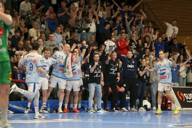 21.04.2025, Herren, Handball, Saison 2024 2025, 2. Handball-Bundesliga, 28. Spieltag: TV Grosswallstadt - TSV GWD Minden Jubel beim TV Grosswallstadt Elsenfeld Untermainhalle Bayern Deutschland